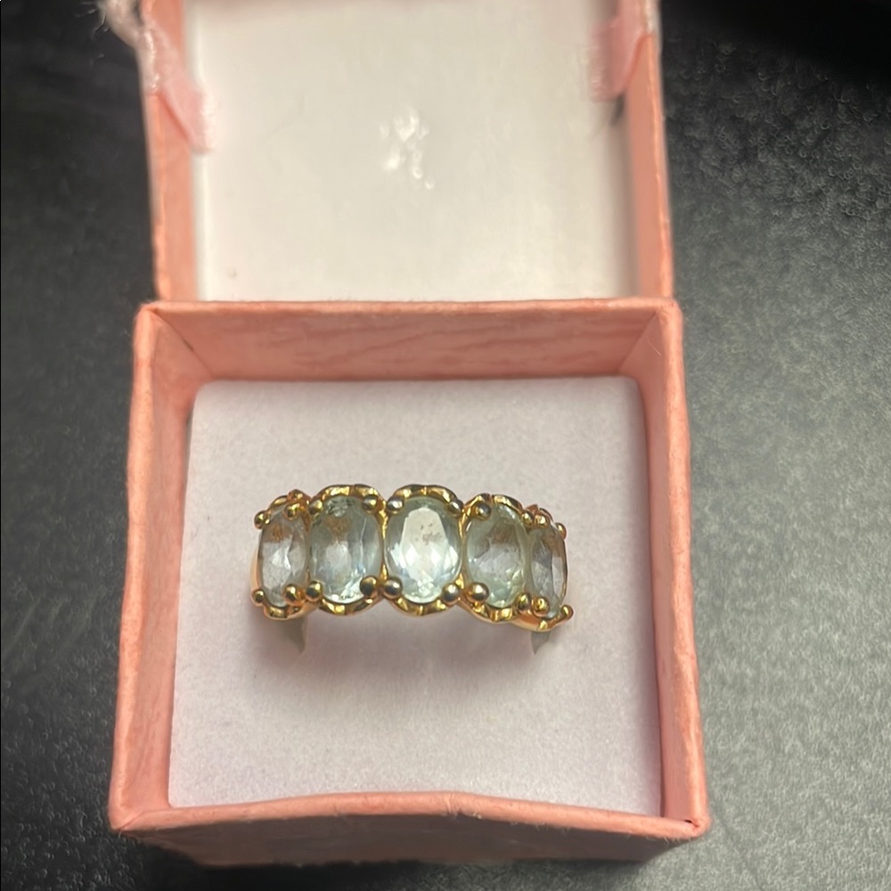 Elegant Gold and aquamarine  5 stones Women's Ring